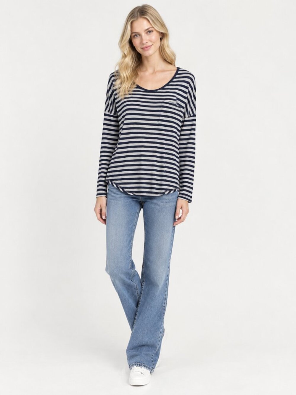 2/$30 Cotton ON Striped Long Sleeve Tunic Scoop Tee Black White Large #A4697